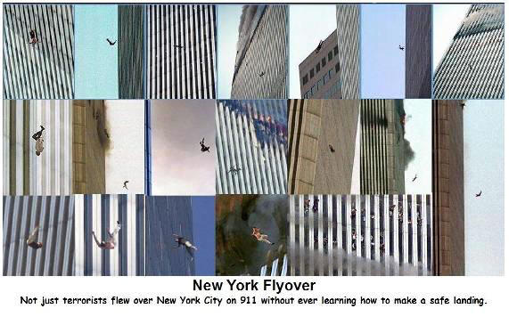Montage of people jumping from the World Trade Center.